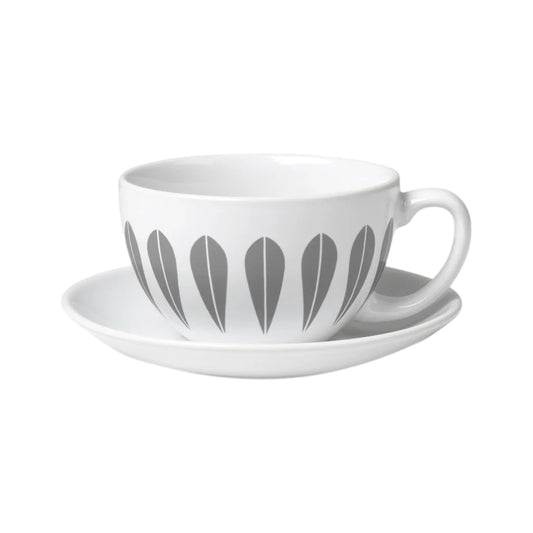 Lotus Cup And Saucer White And Grey By Lucie Kaas