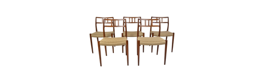 Five model 79 teak dining chairs by Niels O. Møller