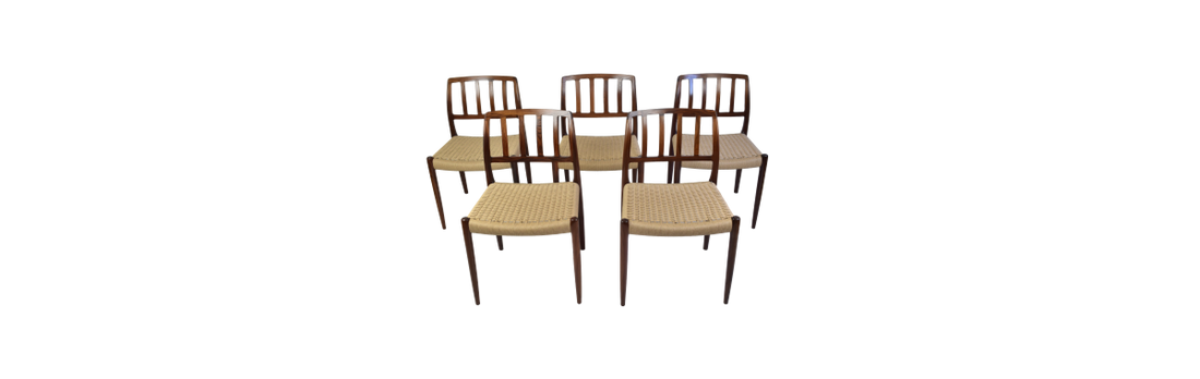 A set of five model 83 rosewood dining chairs by Niels O. Møller