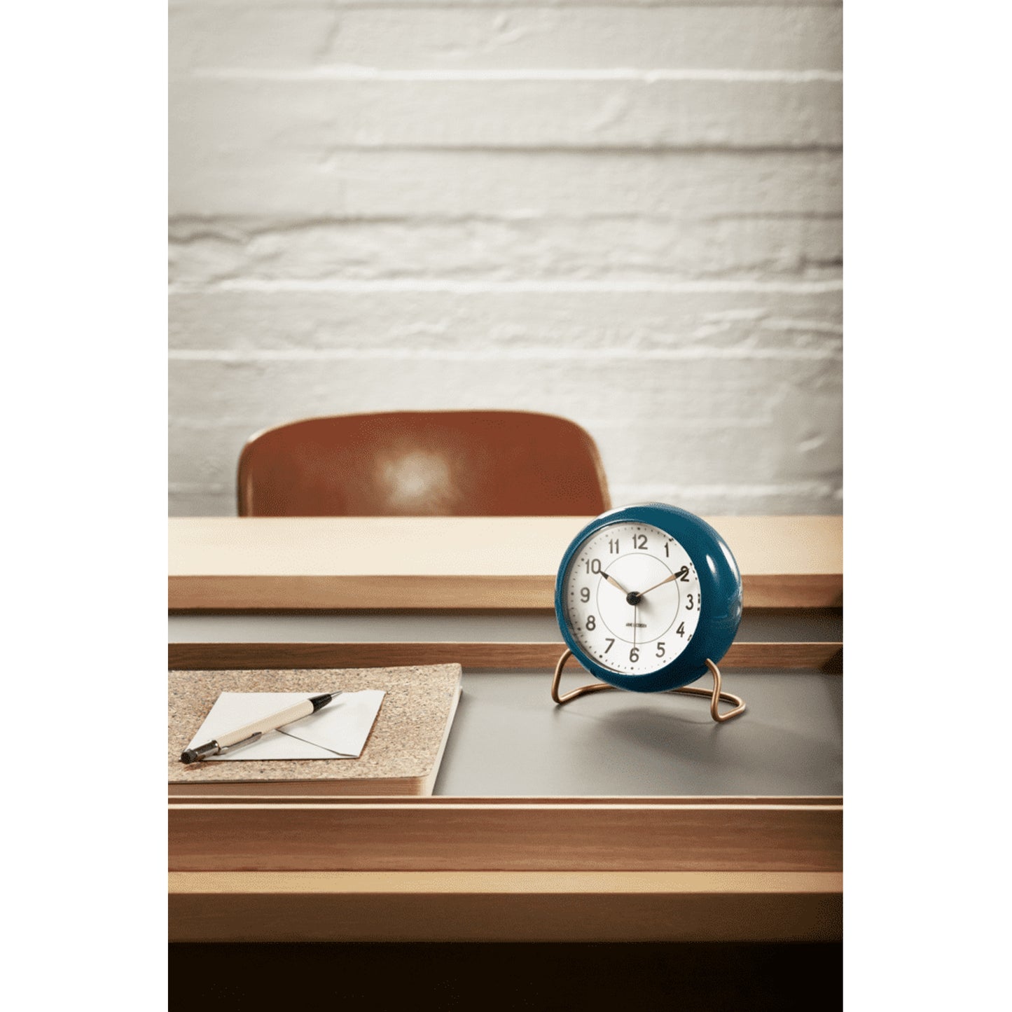 Arne Jacobsen Station Table Clock Petroleum Blue Ø: 11 cm / 4.3"