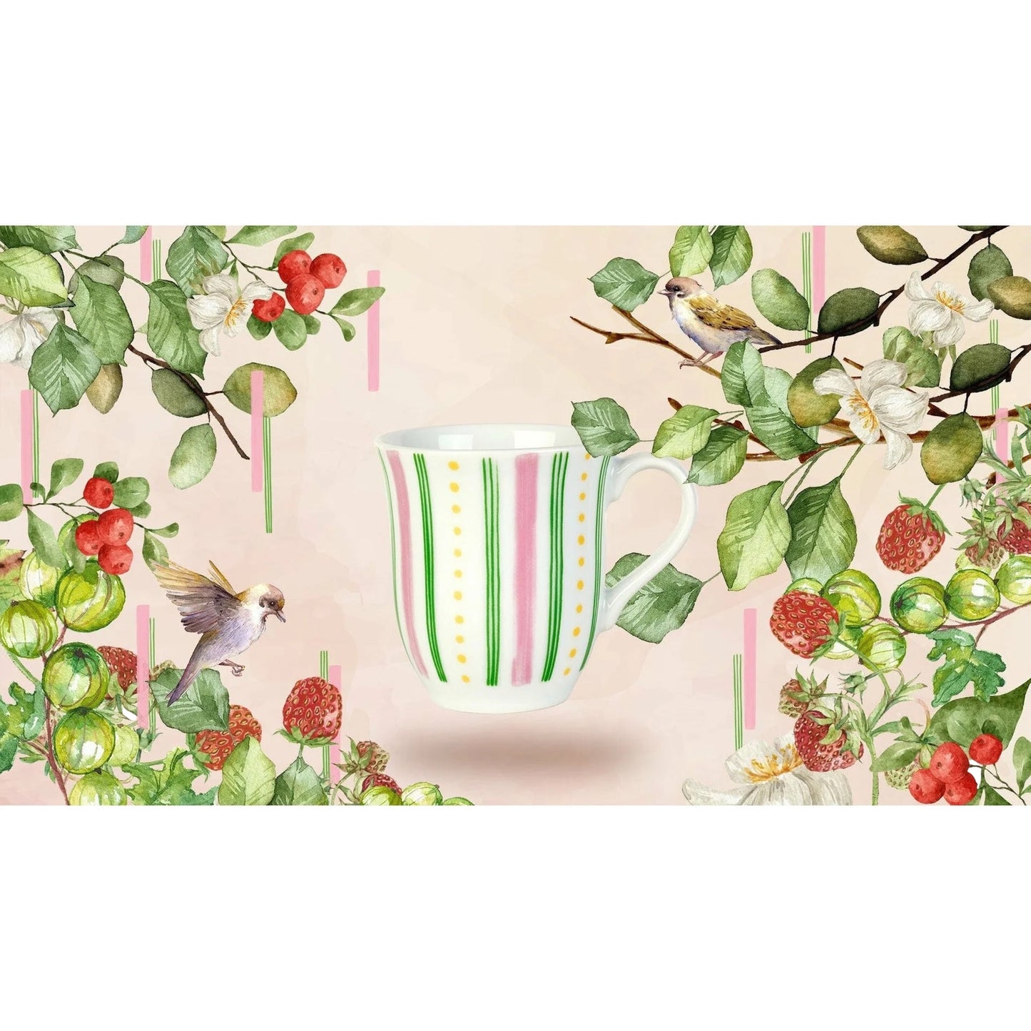 Bjørn Wiinblad Eva Mug (Pink Stripes) 35 cL / 11.8 Oz