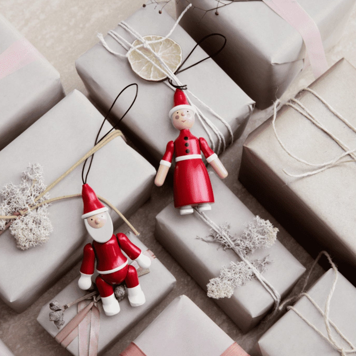 Kay Bojesen Santa Claus And Santa Clare Christmas Tree Decorations