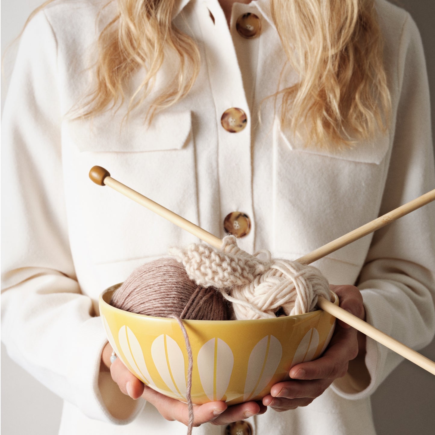 Lotus Bowl Yellow And White By Lucie Kaas